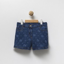 Overdo Baskılı Kız Çocuk Koyu Mavi Kot / Jean Şort