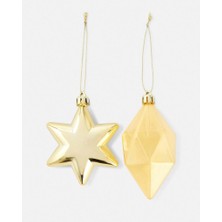 Queen Aksesuar Yeni Yıl Yılbaşı Lüks Ithal Koleksiyonluk 2li Metalik Kristal  Kırılmaz Çam Ağacı Süsü Gold Altın