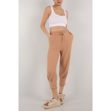 Kasheha Vizon Paçası Büzgülü Beli Lastikli Bağcıklı Krinkıl Bürümcük Seul Kumaş Pantolon - KSH00291