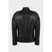 Gerçek Erkek Motorcu Vintage Eskitme Deri Mont