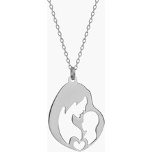 Bigakan Anne Çocuk Motifli Gümüş Kolye Kadın Kolyesi