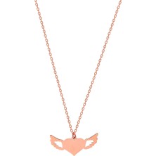 Bigakan Kadın Gümüş Kolye Rosse Renkli Kanatlı ve Kalpli Gümüş Kolye