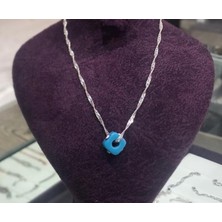 Bigakan Kadın Gümüş Kolye Mavi Nazar Boncuklu Singapur Model Gümüş Zincir 60 cm