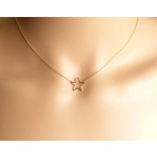 Bigakan Kadın Gümüş Kolye Altın Kaplama Sade Yıldız Gümüş Kolye