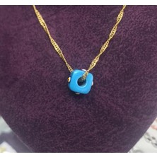 Bigakan Kadın Gümüş Kolye Altın Kaplama Mavi Nazar Boncuklu Singapur Model Gümüş Zincir