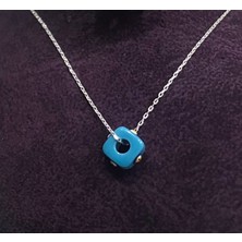 Bigakan Kadın Gümüş Kolye Mavi Boncuklu Ince Forse Zincir Gümüş Kolye