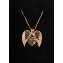 Bigakan Seni Seviyorum Yazılı  Gümüş Kolye Melek Kanadı Rose Kolye