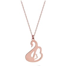 Bigakan Kadın Gümüş Kuğu Kolye Rose Renkli Gümüş Kuğu Kolye