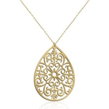 Bigakan Altın Renk El Yapımı Damla Kolye 925 Ayar Gümüş Kolye