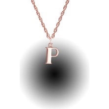 Bigakan Gümüş P Harfi Isim Yazı Singapur Zincir Bayan Modeli Rose Kaplama