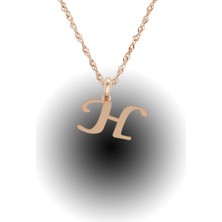 Bigakan Gümüş H Harfi Isim Yazı Singapur Zincir Bayan Modeli Rose Kaplama