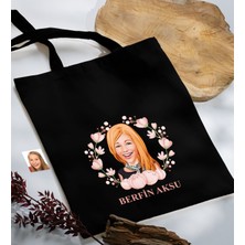 Bk Gift Kişiye Özel Anneler Günü Karikatürlü Siyah Kumaş Bez Çanta, Baskılı Omuz Çantası, Alışveriş Çantası, Anneye Hediye-3