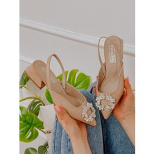 Erva'nın Butiği Nude Cilt (Sasha) Taş Detay Kadın Babet