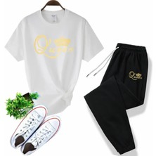 Amor Man Özel Tasarım Bisiklet Yaka Queen Baskılı %100 Pamuk Kısa Kollu Yazlık Kadın Eşofman Takımı