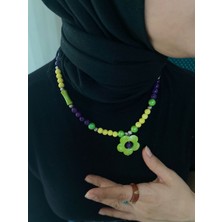 Laurel Design Sarı Havlit ve Mor Ceyt Doğal Taş Kolye