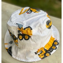 Queen Aksesuar Erkek Bebek Çocuk Vinç Kamyon Araba Desenli Bucket Baget Şapka 4-7 Yaş