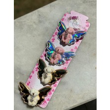 Queen Aksesuar Şirin Melek Taşlı Peluş Ayıcıklı 4 Lü Toka Seti Pensli