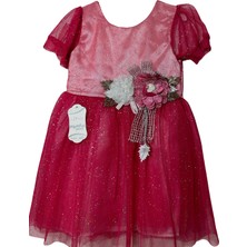 Pink Kiz Cocuk Simli Cok Şık Bayram Dugun Ozel Gun Dogum Gunu Elbise