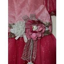 Pink Kiz Cocuk Simli Cok Şık Bayram Dugun Ozel Gun Dogum Gunu Elbise