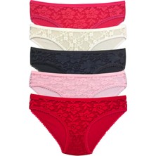Royaleks 5 Adet Önü Dantelli Transparan Kadın Slip Külot S59