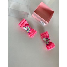 Queen Aksesuar Neon Pembe  2' Li Mini Gökkuşağı Süslü Kız Çocuk Pensli Toka