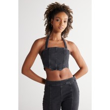 Wrangler Regular Fit Normal Kesim Düz Yaka Siyah Jean Crop Bluz