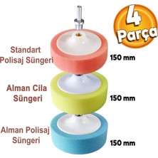 Badem10 Pasta Cila Polisaj Süngeri Pedi Turuncu Alman Cila Süngeri Sarı 150 mm Matkap Aparatı (4 Parça Set)