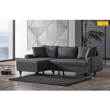 Kagu Corner Flavia Köşe Koltuk Takımı Koyu Gri Metal İskeletli Keten Kumaş Modern Konfor