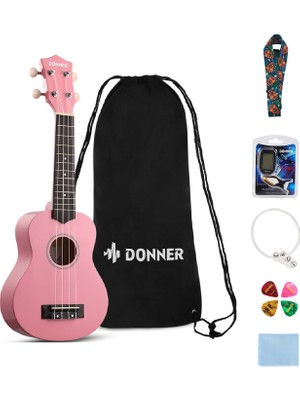 Donner DUS-10k Soprano Ukulele Başlangıç Seti Pembe Renkli Zengin Ses Kalitesi ile Eğlenceli Deneyim