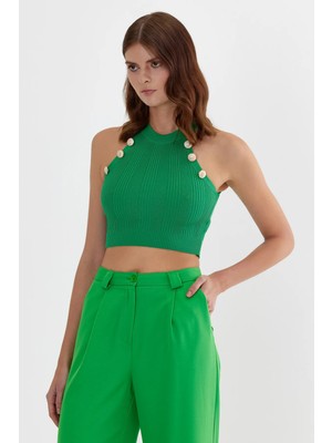 Batik Düğmeli Triko Crop