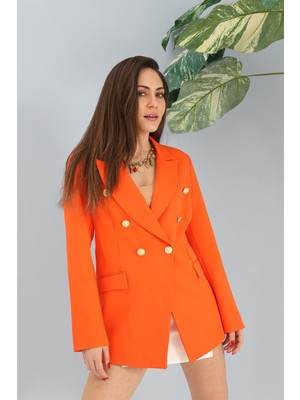 Modda Giyim Kadın - Blazer Fleto Cepli Atlas Kumaş Ceket - Turuncu