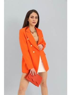 Modda Giyim Kadın - Blazer Fleto Cepli Atlas Kumaş Ceket - Turuncu