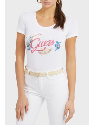 Guess Embellish Pamuklu Nakışlı Logolu Slim Fit Bisiklet Yaka T Shirt Bayan T Shirt W3GI40J1314 G011