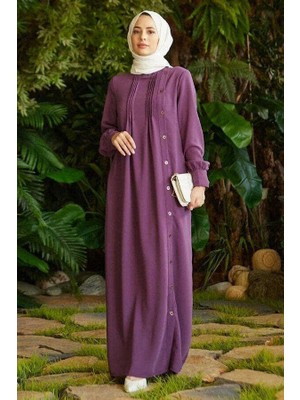 Neways 6508-KREP Yandan Düğmeli  Ferace Lila