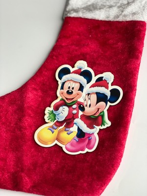 Queen Aksesuar Yılbaşı Lüks Büyük Kadife Çam Ağacı Hediye Kese Çorabı Minnie Mickey Mouse Ahşap Süslü Çorap