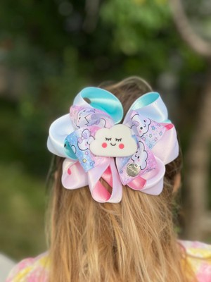 Queen Aksesuar Yeni Sevimli Bulut Lüks Katlı Fiyonklu Çocuk Tokası Metal Klipsli Saten Toka Pembe Mavi