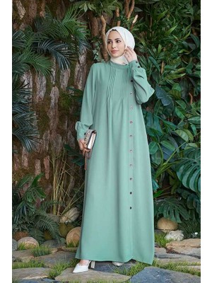 Neways 6508-BERLIN Yandan Düğmeli Ferace Mint Yeşili