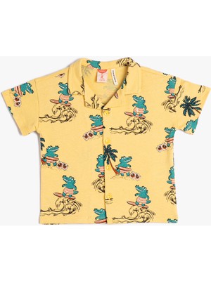 Koton Gömlek Kısa Kollu Timsah Baskılı Pamuklu