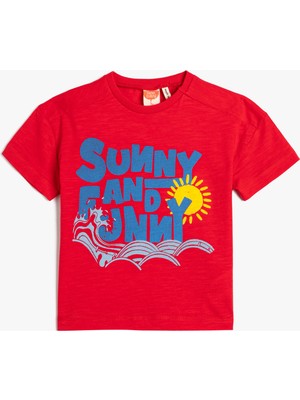 Koton Kısa Kollu Pamuklu Tişört Erkek Çocuk için Grafik Desenli Bisiklet Yaka Kırmızı