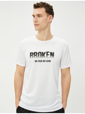 Spor Tişört Slogan Baskılı Kısa Kollu Bisiklet Yaka