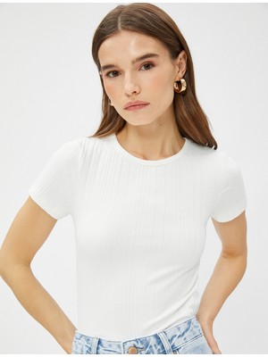 Basic Çizgili Tişört Kısa Kollu Slim Fit