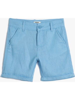Keten Şort Düğmeli Cepli