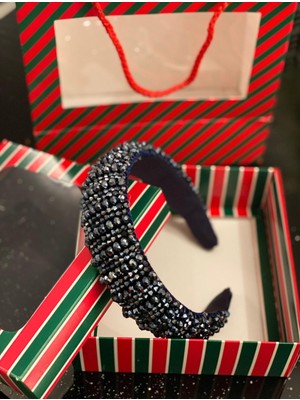 Queen Aksesuar Yılbaşı Özel Gün Lüks Kristal Taş Kaplamalı Kadın Tacı Taşlı Taç Hediye Kutulu Kına Nişan Lacivert