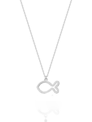 Bigakan 925 Ayar Gümüş Kolye Balık Desenli Gümüş Kolye