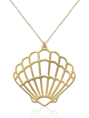 Bigakan Altın Kaplama Istiridye Deniz Kabuğu Gümüş Kolye