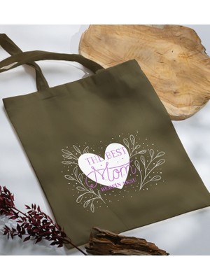 Bk Gift Kişiye Özel Isimli Anneler Günü Tasarımlı Haki Kumaş Bez Çanta, Baskılı Omuz Çantası, Alışveriş Çantası, Anneler Günü Hediyesi, Anneye Hediye-3