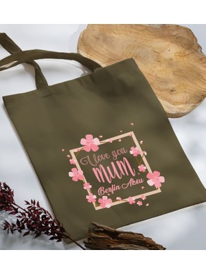 Bk Gift Kişiye Özel Isimli Anneler Günü Tasarımlı Haki Kumaş Bez Çanta, Baskılı Omuz Çantası, Alışveriş Çantası, Anneler Günü Hediyesi, Anneye Hediye-7