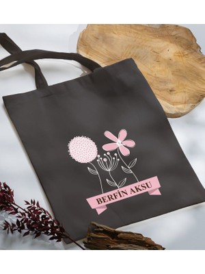 Bk Gift Kişiye Özel Isimli Anneler Günü Tasarımlı Antrasit Kumaş Bez Çanta, Baskılı Omuz Çantası, Alışveriş Çantası, Anneler Günü Hediyesi, Anneye Hediye-4