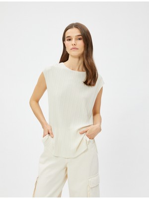 Koton Çizgili Tişört Kolsuz Yırtmaç Detaylı