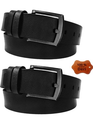 Bosskan 2 Adet 100 % Hakiki Deri Siyah Erkek Kot Kemer 4,5 cm